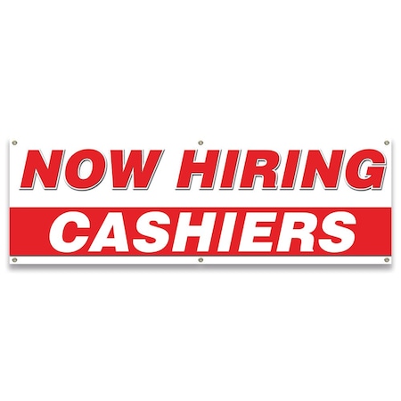 Signmission Now Hiring Cashiers Banner Apply Inside Accepting Application Single Sided B-72-30214